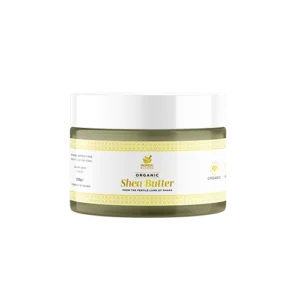 a 200g container of pure unrefined organic shea butter from ghana elegantly packaged with the premium prophetic blends white product label