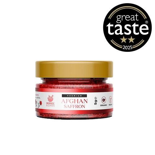 afghan saffron premium threads super negin grade a 5g product in in sleek glass jar with prophetic blends branding