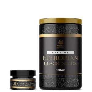 ethiopian black seeds 50g & 500g jars side by side by prophetic blends