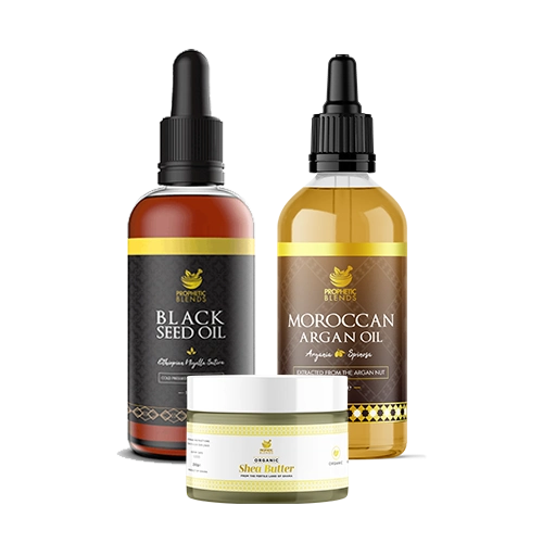 for hair and for skin collection products like argan oil and shea butter