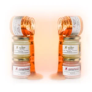 amazing rare honey collection featuring taif rose honey white sainfoin honey and rosehip infused honey in twin stack