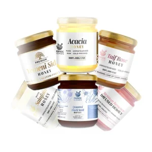prophetic blends honey set including taif rose honey rosehip honey yemeni sidr honey black seed honey acacia honey & sainfoin white honey
