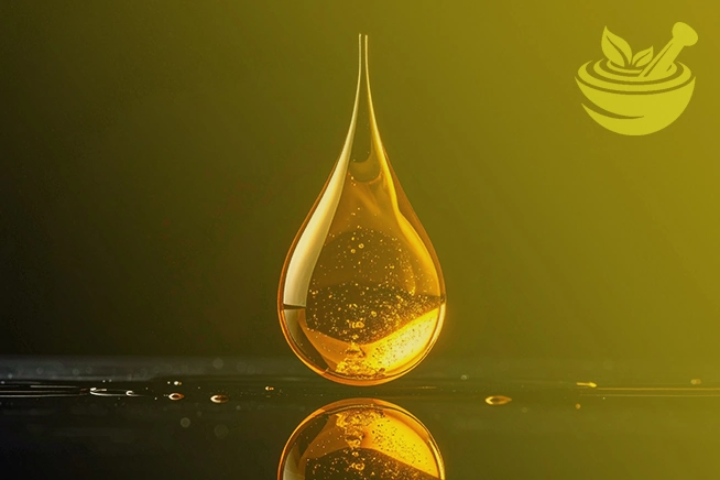 droplet of golden liquid on is argan oil good for dandruff article by prophetic blends uk