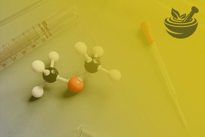 model chemical bond chain and test tube and syringe on table