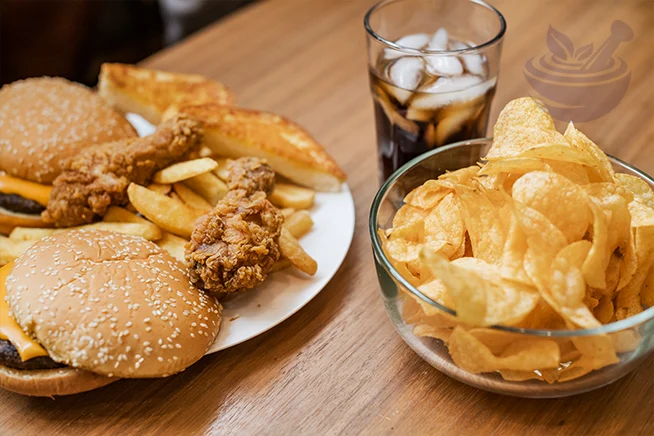 close-up image of unhealthy fast food associated with increased inflammation and oxidative stress