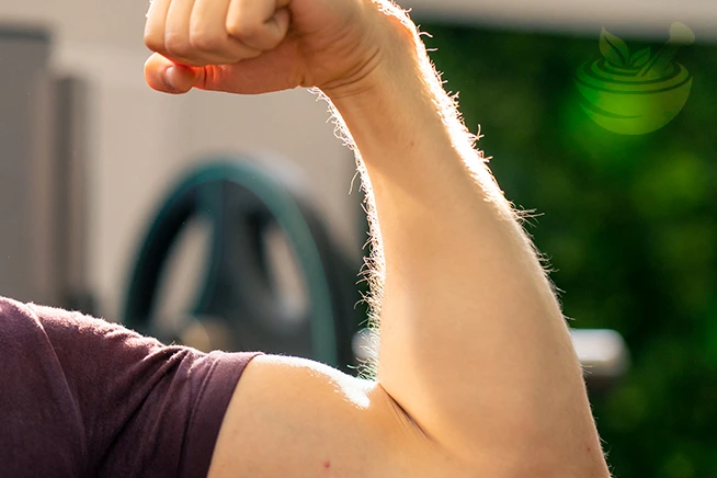 gym workout bicep muscles representing bone and muscle support medjool dates may help with prophetic blends logo