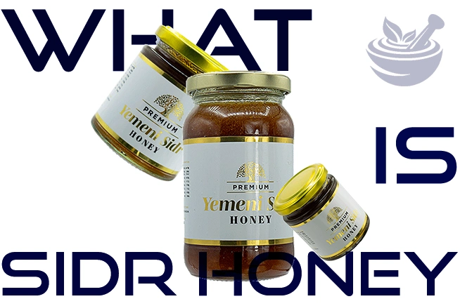 what is sidr honey written over and behind three elevated jars of honey with prophetic blends labelling