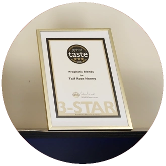 3 star great taste awarded to prophetic blends for our taif rose honey on display in store now